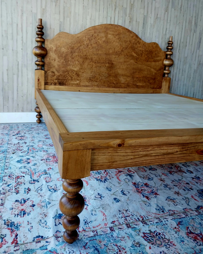 The Savanah Spindle Bed | Solid Wood Farmhouse Bed Frame | Rustic Turned Leg Bed | Handmade Custom Hardwood Furniture