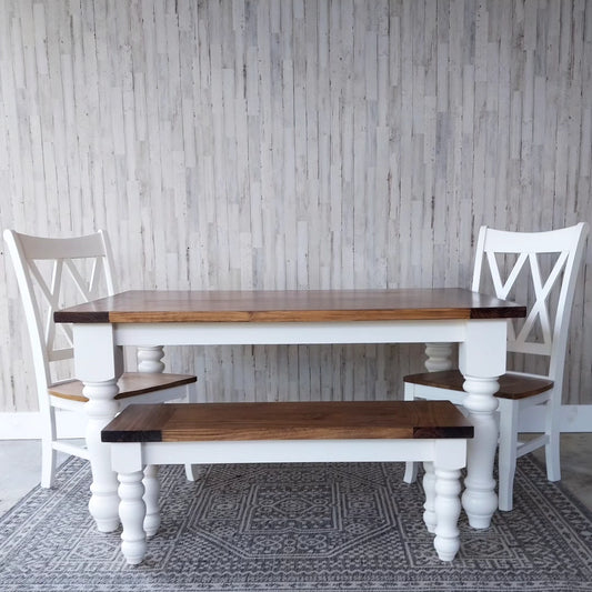 South & Birch Turned Leg Farmhouse Bench